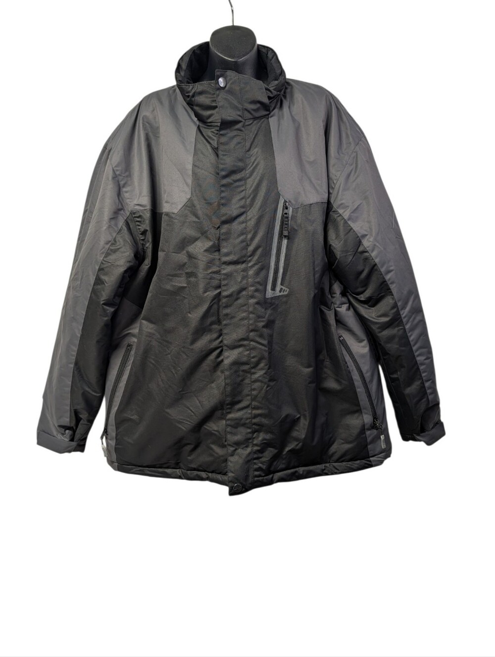 Pulse Men's Black/Gray Colorblock Quilted Jacket Full Zip Stand-Up Collar 2XL